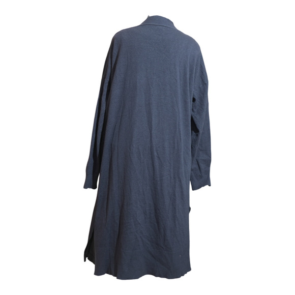 Debut Navy Long Cardigan Duster Open Front Pockets Side Slits Lagenlook Sz M EUC - Picture 2 of 10